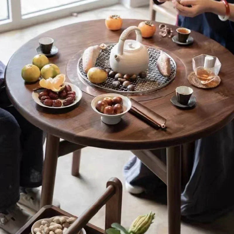 

Stove Tea Table Black Walnut Solid Wood Outdoor Carbon Baking Tea Home Multi-Functional Dining Table