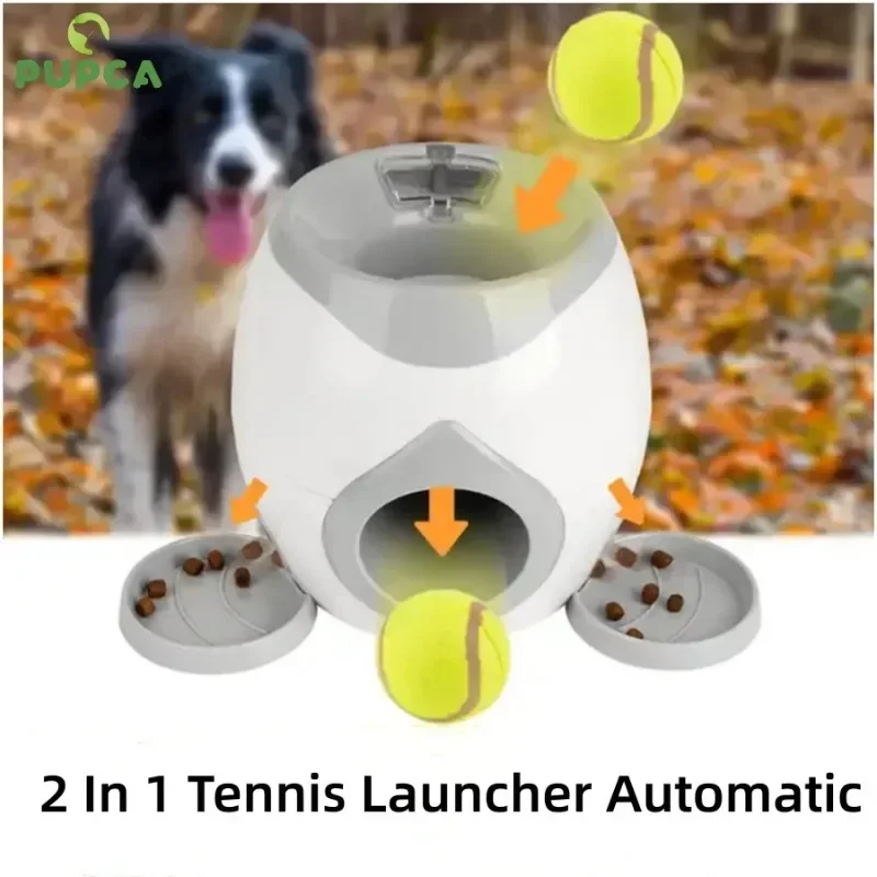 2-in-1 Pet Interactive Toy Dog Tennis Throwing Training Reward Machine Fun Feeding Machine Automatic Feeder Pet Supplies