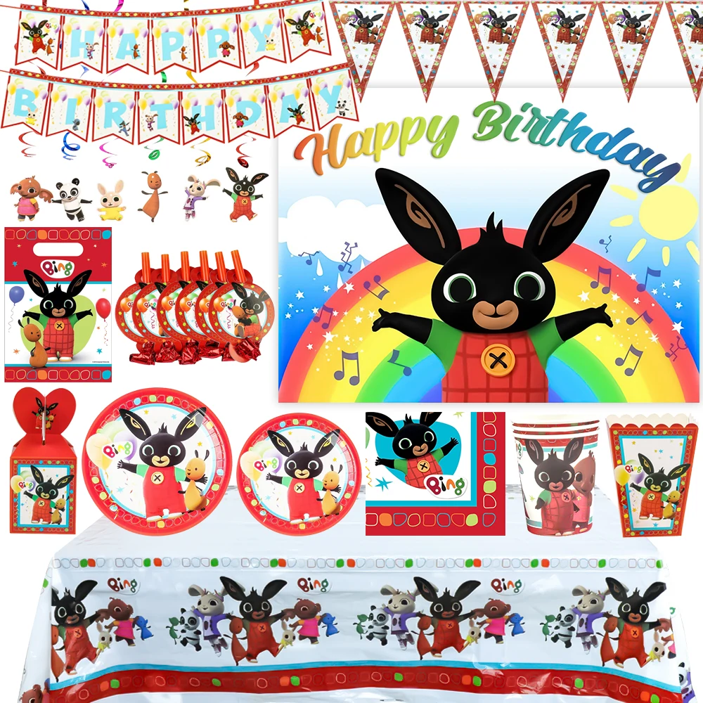 

preschool animation movies Cartoon Rabbit themed Kids birthday party decoration supplies disposable tableware balloon backdrop