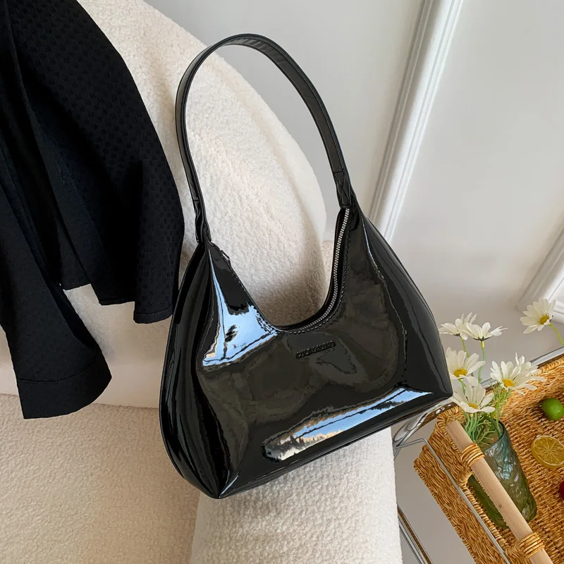 

Trendy women's shoulder bag, high-quality patent leather handbag, waterproof underarm bag, solid color women's handbag