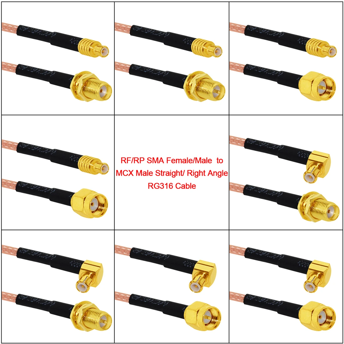 1pc New SMA Male Female Jack Nut Switch MCX Plug Straight Right Angle RG316 Coaxial Cable Pigtail 15/30/50/100cm 6\