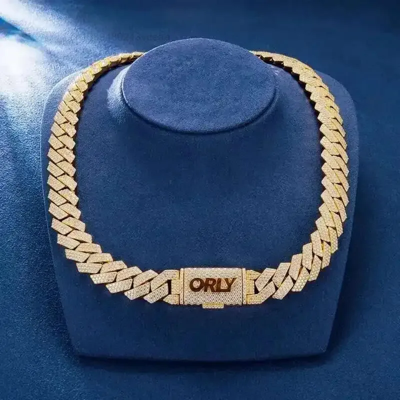 

Кубинский браслет из муассанита 19 мм, цепочка Монако, 18-каратное позолоченное ожерелье, серебряное кубинское звено-цепочка, браслет, ожерелье