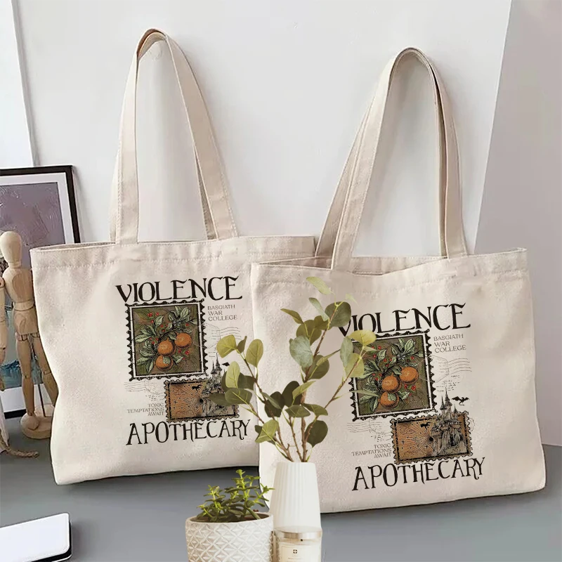 Vintage Stamp Castle Print Canvas Tote Bag Reusable Shopping Handbag Retro Gothic Style Shoulder Bag Daily Gift