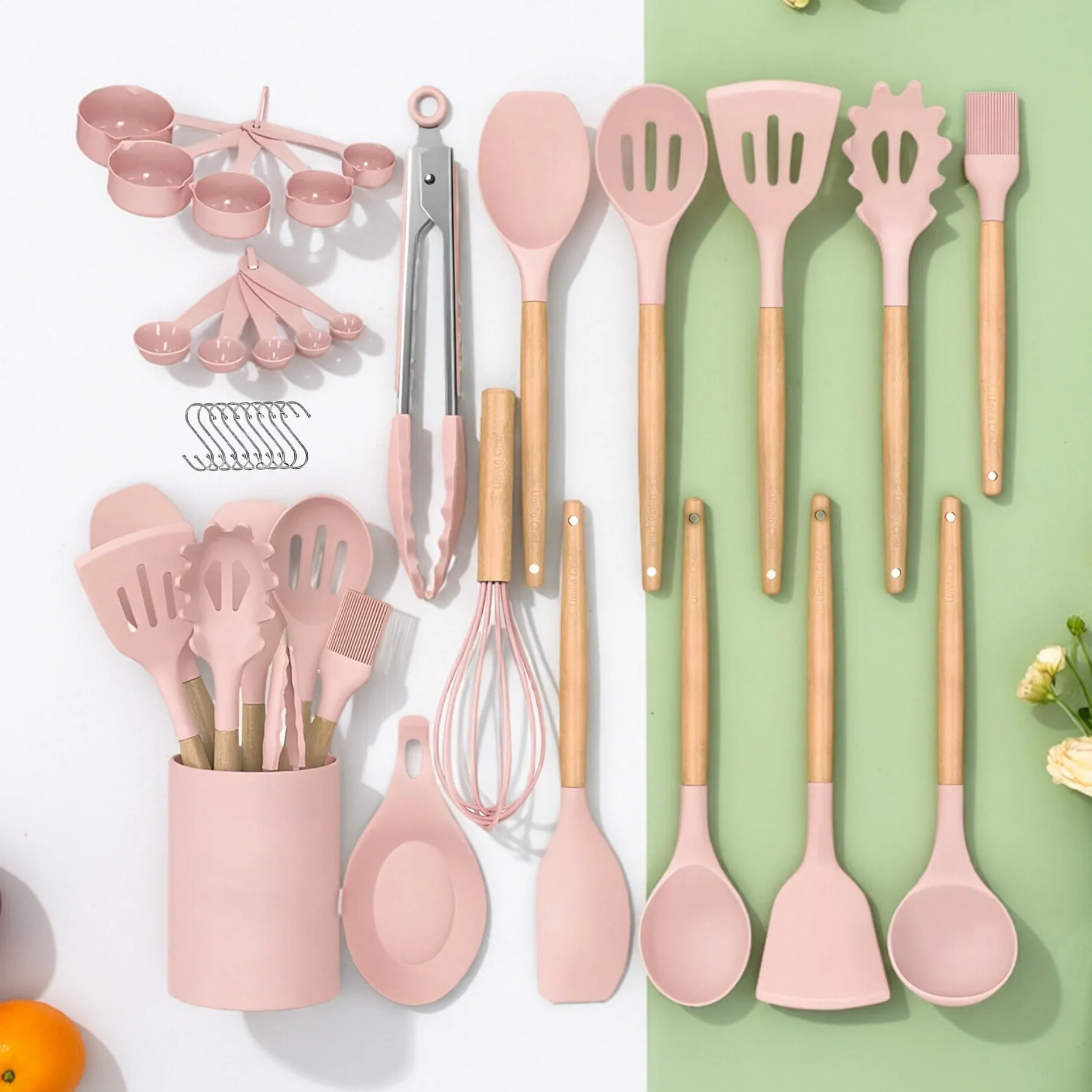 33 pcs of silicone kitchenware, high-temperature resistant spatulas, spoons, whisks and other sets, food-grade odorless cookware