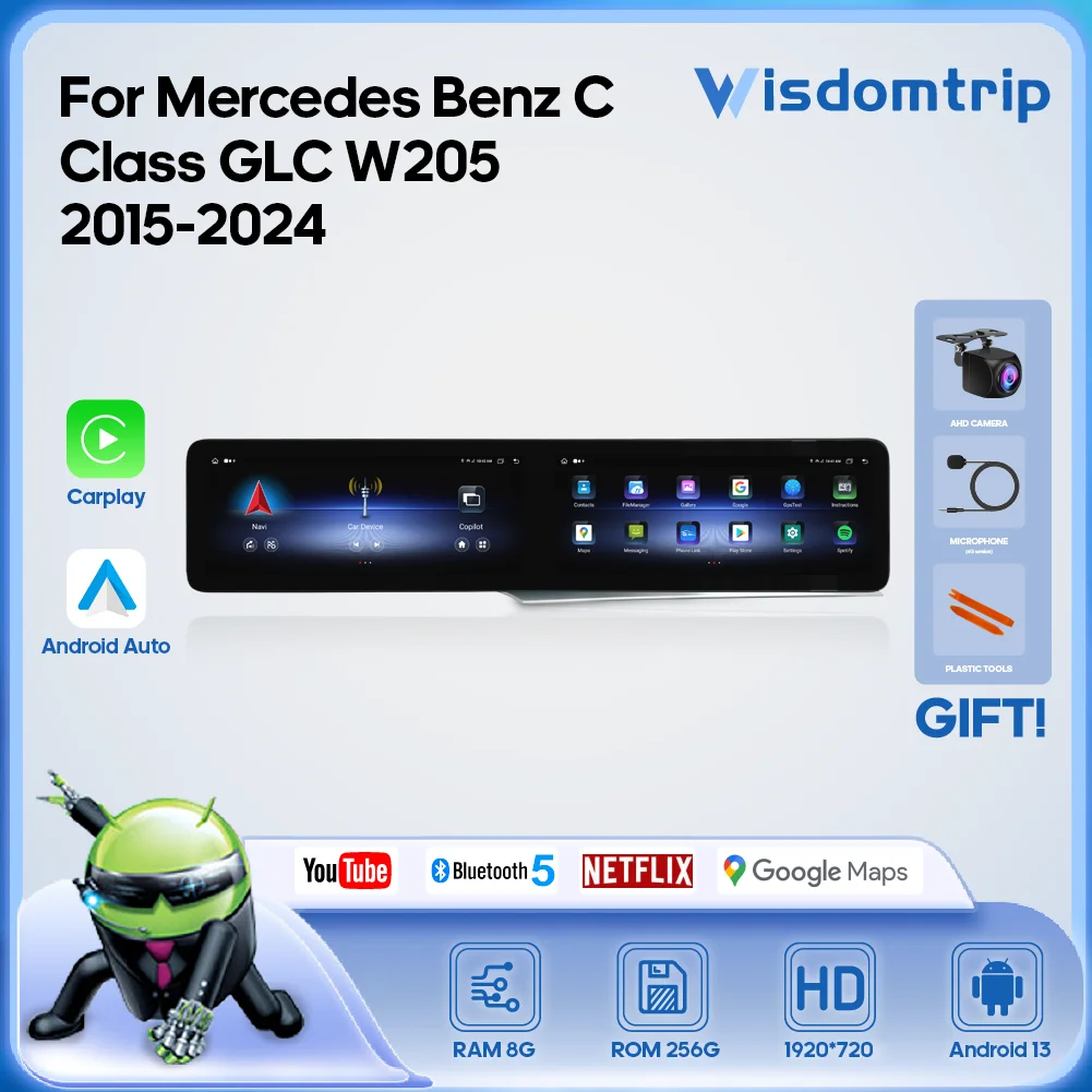 

Для Mercedes Benz C Class GLC W205 2015-2024 Автомобильный мультимедийный видеоплеер GPS 4G WiFi Навигация Радио Carplay + AUTO Android13