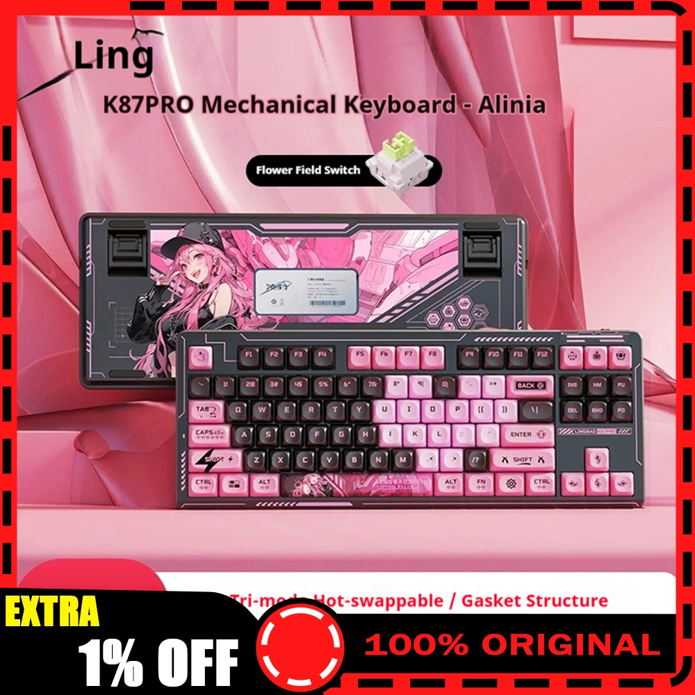 Lingbao K87 PRO Mechanical Keyboard Tri Mode Hot Swap Gasket Wireless Keyboard Five-layer liner stack 10000mAh battery Pc