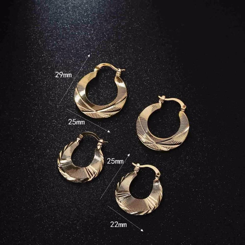 Shamty Earrings Loop For Women Pattern Circle Round Trendy Pure Gold Color Hoop Earrings Jewelry Inside Outside Hoop E30005