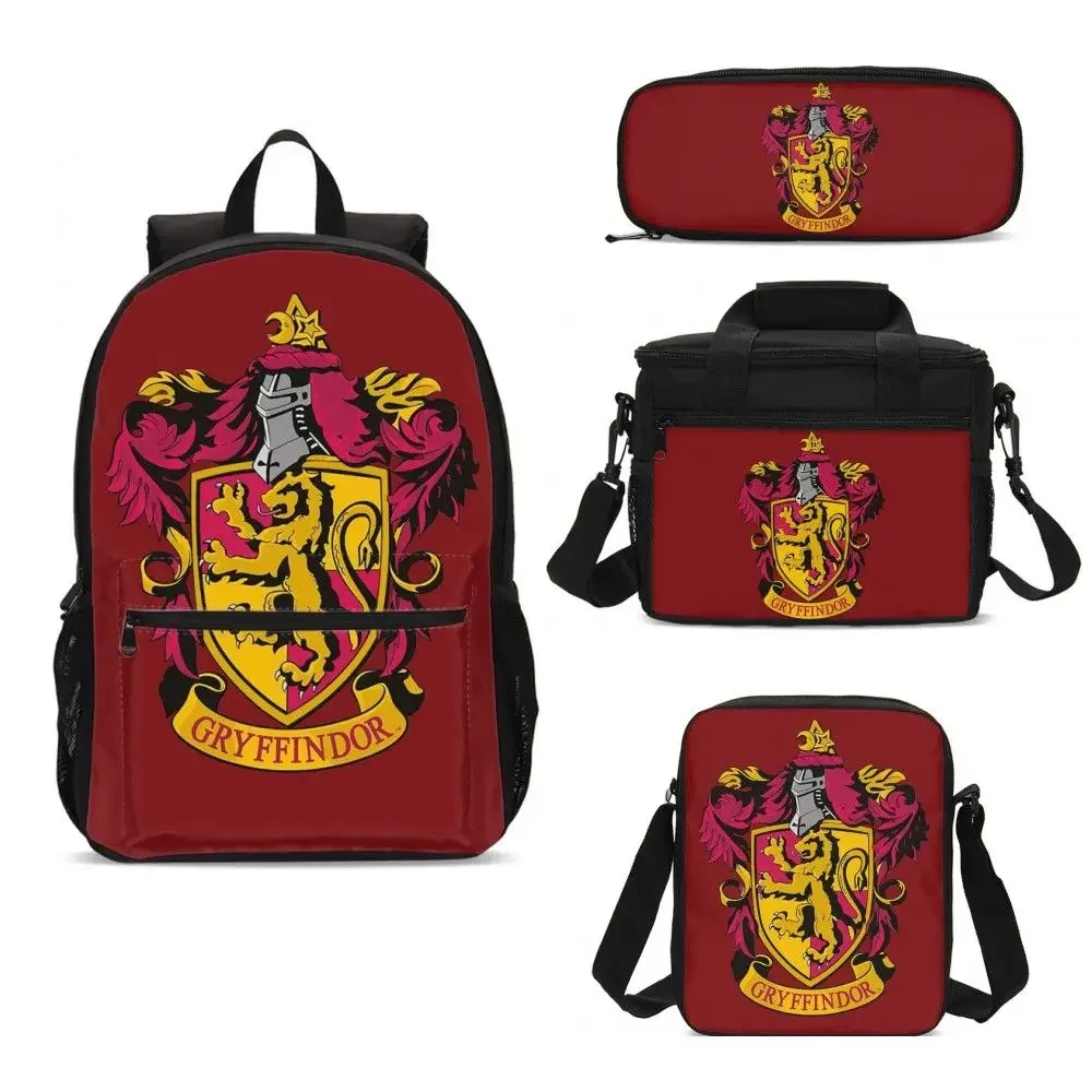 Harryy Potter 4pcs/set of Going Out Computer Backpack Lunch Bag Student Pencil Case Gryffindor Hermione Backpack Holiday Gifts