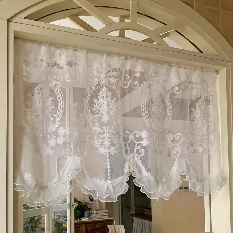 French European and American gauze curtains, curtain head, princess punch-free self-adhesive Velcro half curtain short curtain p