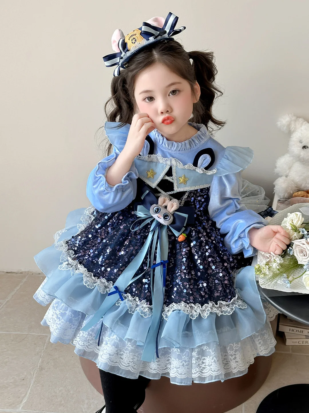 

Judy Rabbit Lolita Dr Girls Birthday Par Skirt loween Costume Full Skirt Sweet Sle Long Sve round Ne Dr