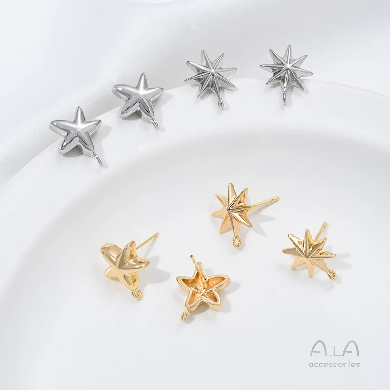 14K Gold Starfish Pendant Hexagram Stud Earrings Accessories Necklace DIY Ear Jewelry Pearl Earrings Hmade Materials