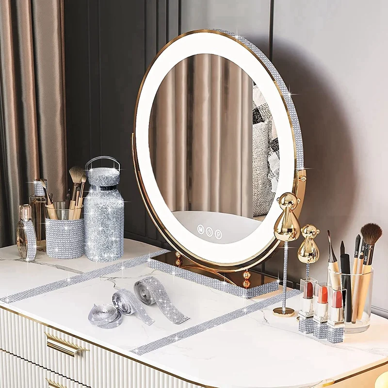 ริบบิ้นพลอยเทียมสีเงิน6ม้วนกาวในตัวม้วนคริสตัลแวววาวสติกเกอร์เครื่องประดับแบบม้วนมีกาวในตัว