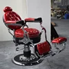 Silla de peluquería de estilo antiguo, color rojo y plateado, para salón de peluquería, a la venta 5
