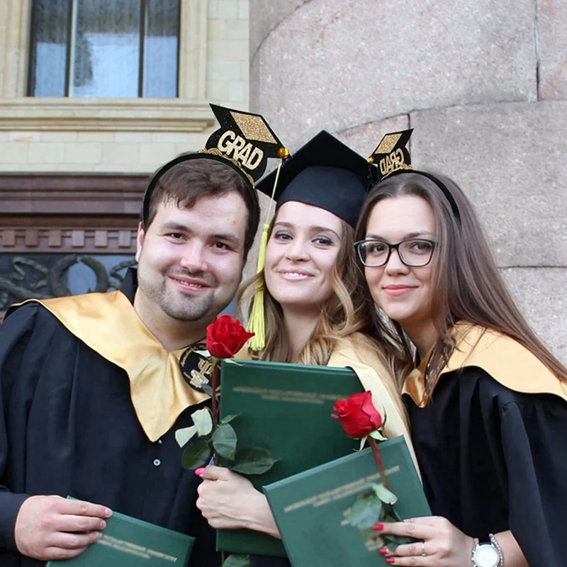 -A26M 2Set Grad Cap Headband Graduated Satin Sash 2024 Graduation Party Decoration Supplies Photo Props Mini Bachelor Hat