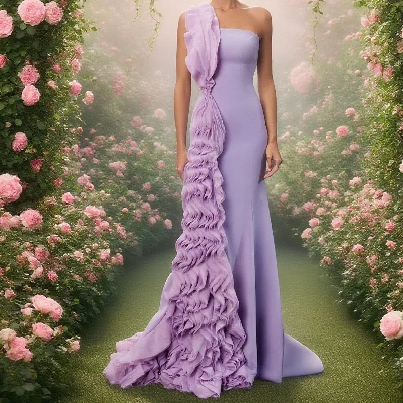

Light Purple Mermaid Saudi Arabia One Shoulder Party Dress Formal Night Cocktail Prom Gowns Customized Prom Evening Dresses