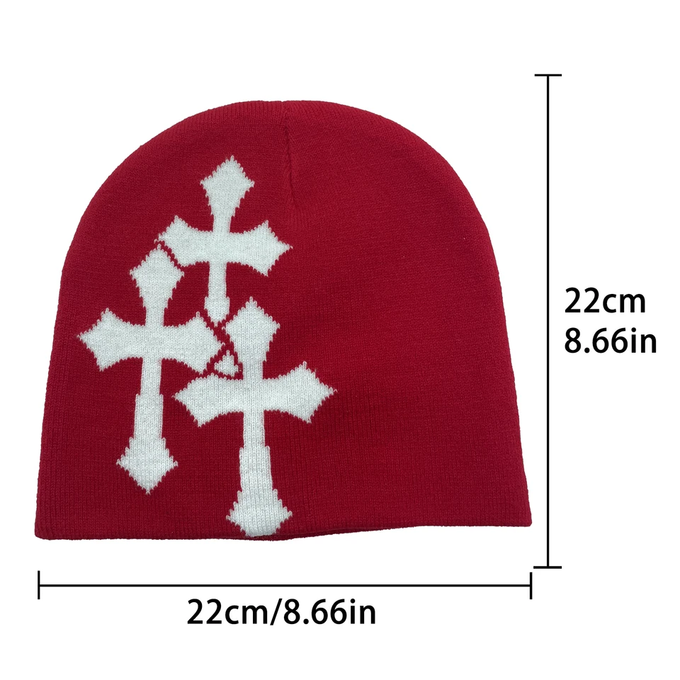 Y2K Crucifix Jacquard Knitted Hat, European And American