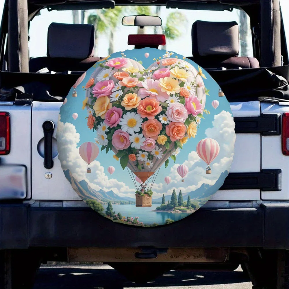 1pc, Popular Tire Covers Hot Air Balloon Versatile Polyester Fabric,Without Electricity Car Decor Applies To Road Trip Tire Cove