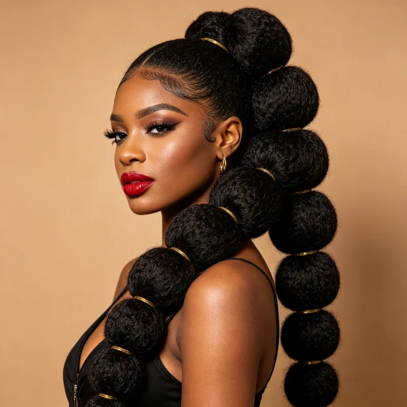 22inch Bubble Ponytail Wig, Tightly Curled Lantern Braid Drawstring Synthetic Ponytail Hair Extension, for Women to Increase Hair Volume and Create a Fashionable Look Suitable for Parties, Photography, Makeup, Dating, and Other Occasions. The Best Choice for a Gift