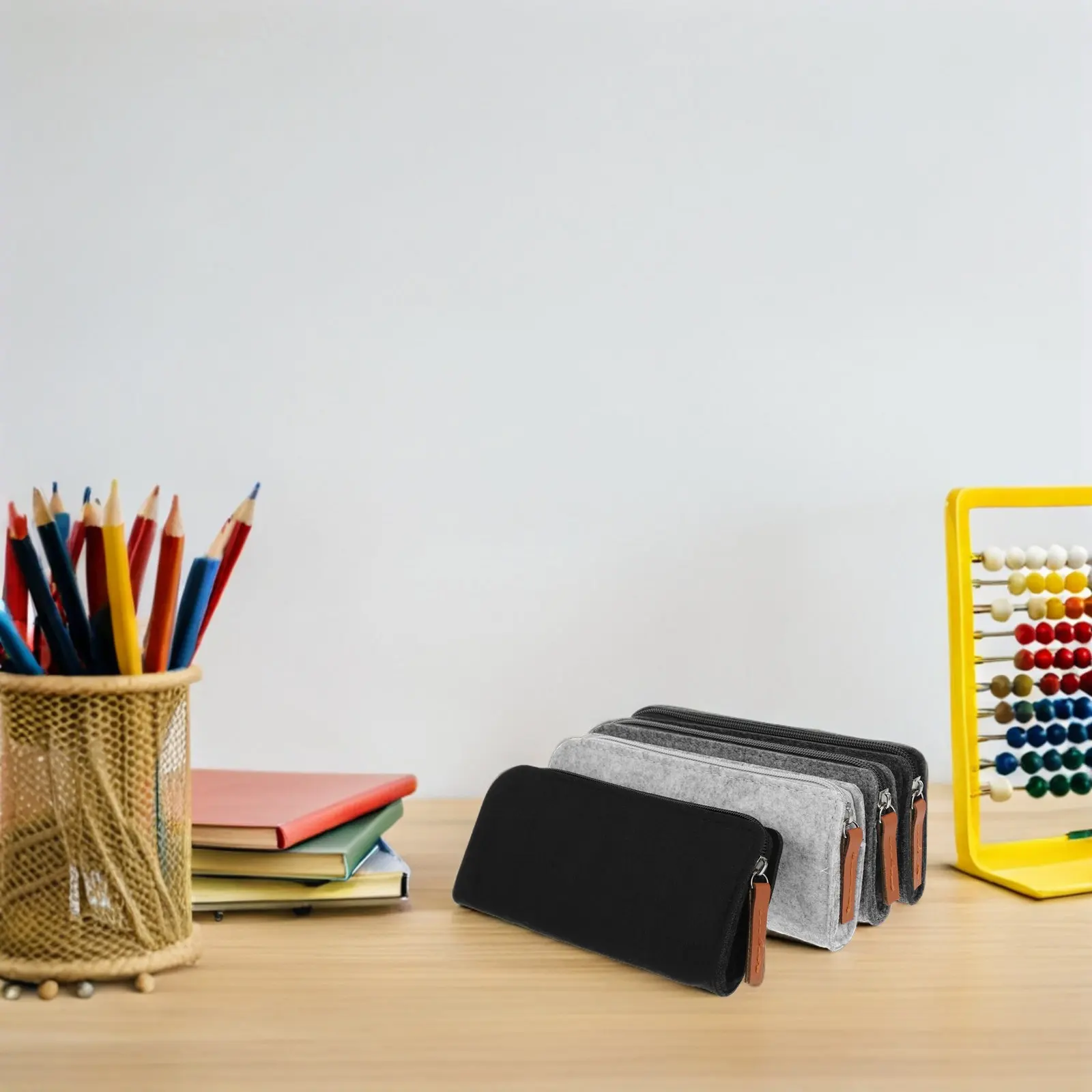 

4Pcs Soft Felt Pencil Case Large Capacity Zippered Stationery Organizer Minimalist Design for Students Professionals School
