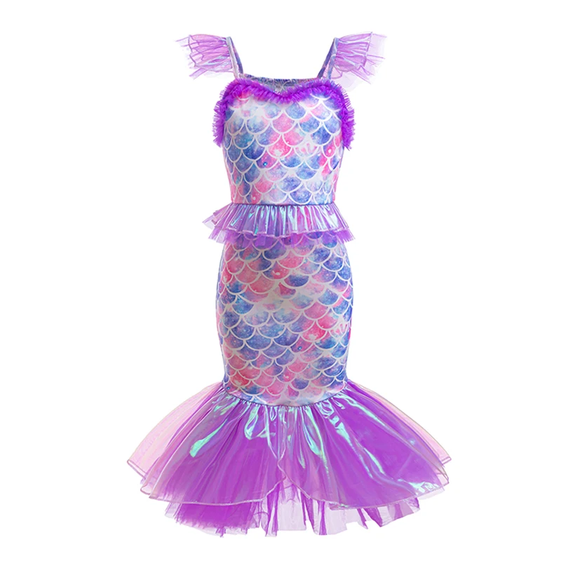 

Girls Rose Fishtail Dresses Kids Party Dresses Halloween Cos Costumes Size 100-140