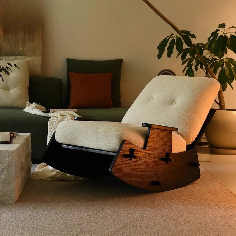 

Solid wood rocking chair single recliner home balcony retro leisure chair can sleep
