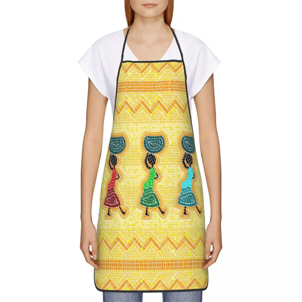 African Women Carrying Food Basket Traditional Mosaic Pattern Aprons for Men Women Adult Chef Kitchen Cooking Tablier Cuisine