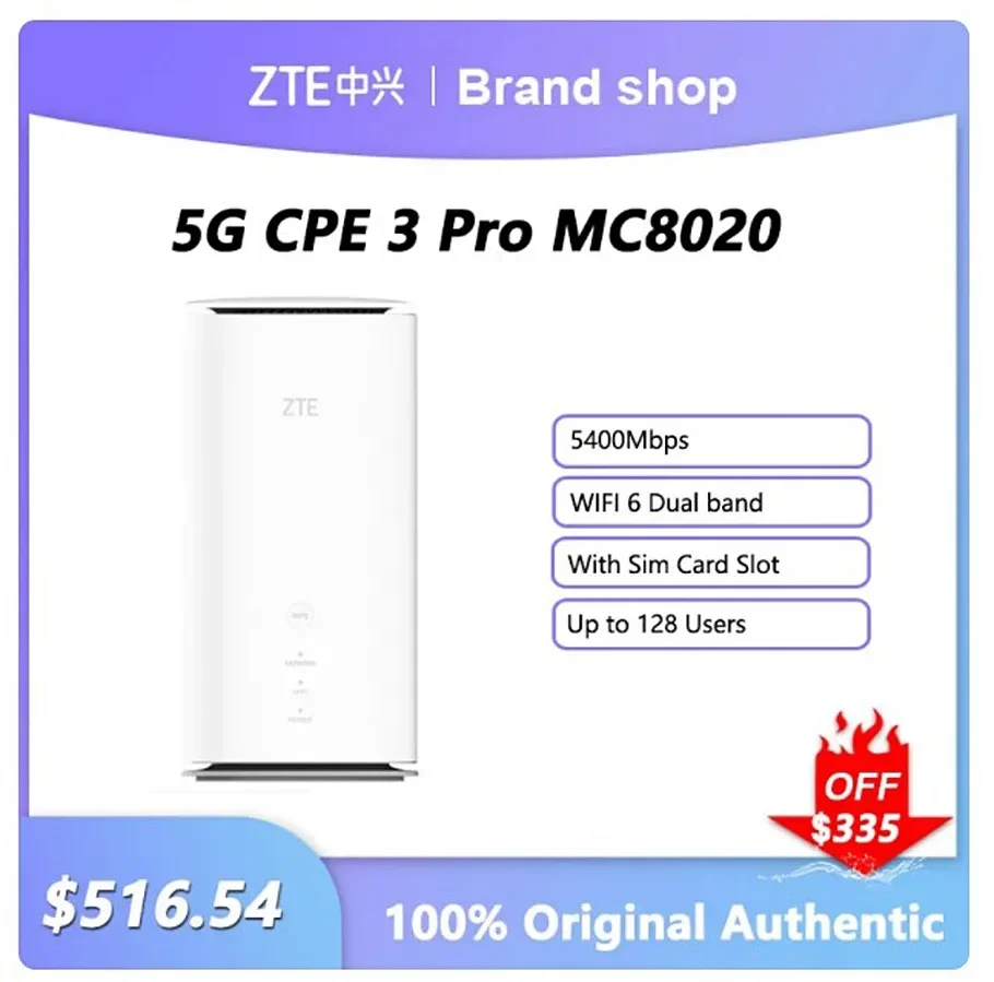 ZTE MC8020 5G CPE Sim Card Slot Unlocked Network Internet Hotspot Fast Speed Indoor Wireless Router 5G Sim