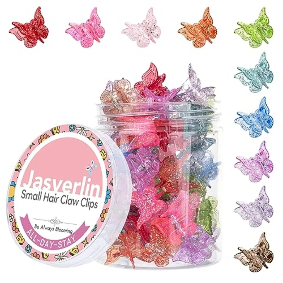 

Glitter Mini Butterfly Hair Claw Clips for daily wear, glitter acrylic material, 10 assorted colors, sparkly and lightweight de