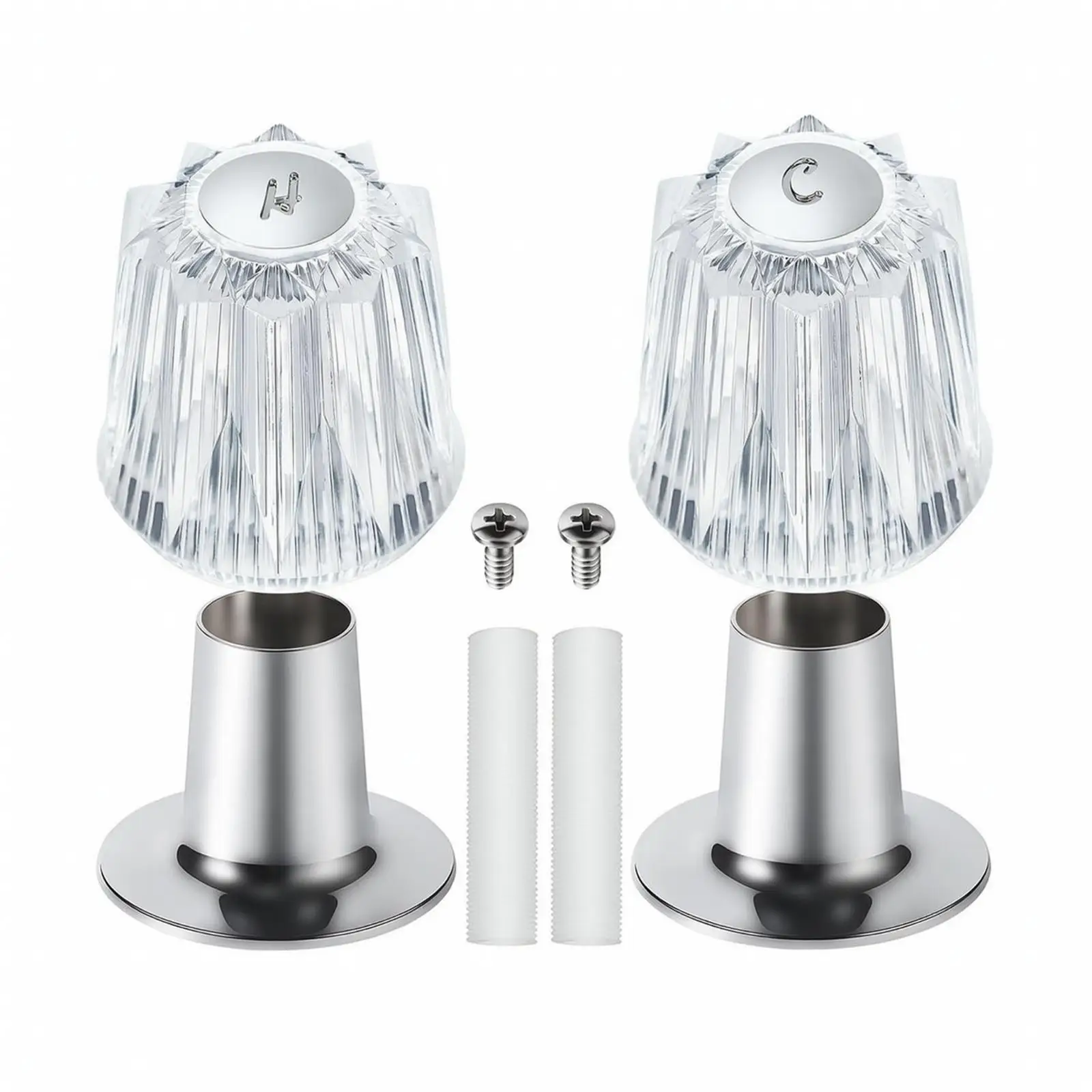 Acrylic Bathtub Faucet Handle Replacement Knob for Shower Valve 12 Tooth Stem with Round Metal Top Insert and Screws