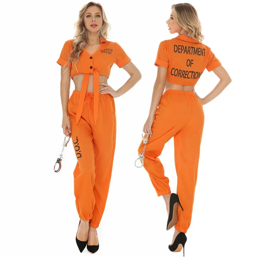 Orange Women Jail Prisoner Costumes Adult Outfit Cosplay Halloween Carnaval Party Inmate Costume