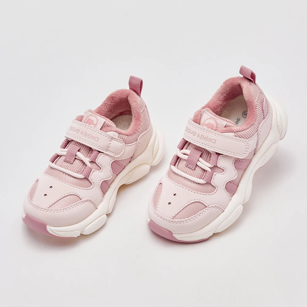 Dave Bella Girls Fleece-lined Sneaker Children Winter Warm Shoes Casual Anti Slip Shoes Kids  Sports Outdoor Pink DB4263546