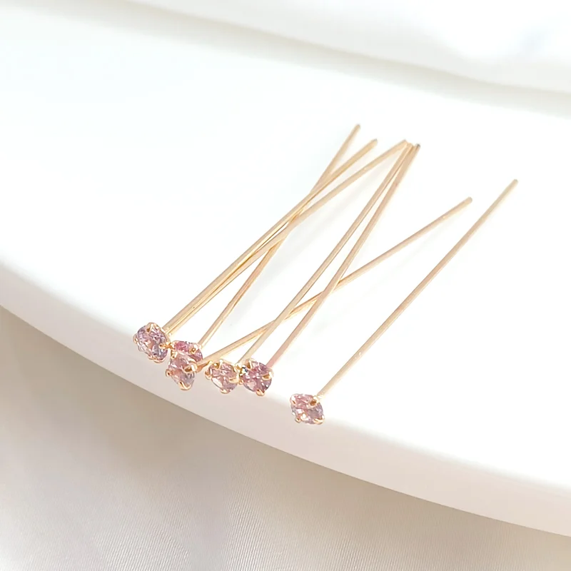 10 Pieces 14K Copper Clad Gold Water Diamond T-shaped Needle Hanfu Hair Accessories Handmade DIY Jewelry Accessories Materials