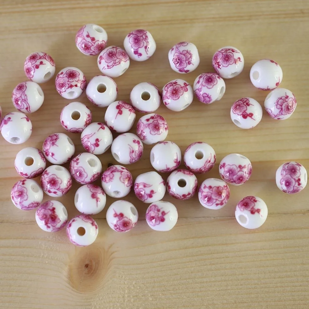 30pcs/set Funny Creative DIY Ceramic Beads Flowers Printed Ancient Style Loose Beads Round Loose Form Chinese Style Beads Crafts