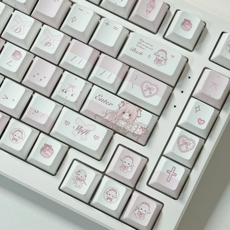 

Белые розовые колпачки для клавиш с изображением овцы, набор PBT Cherry Profile, оригинальные колпачки для клавиш ручной работы на заказ, аксессуары для механической клавиатуры, подарок