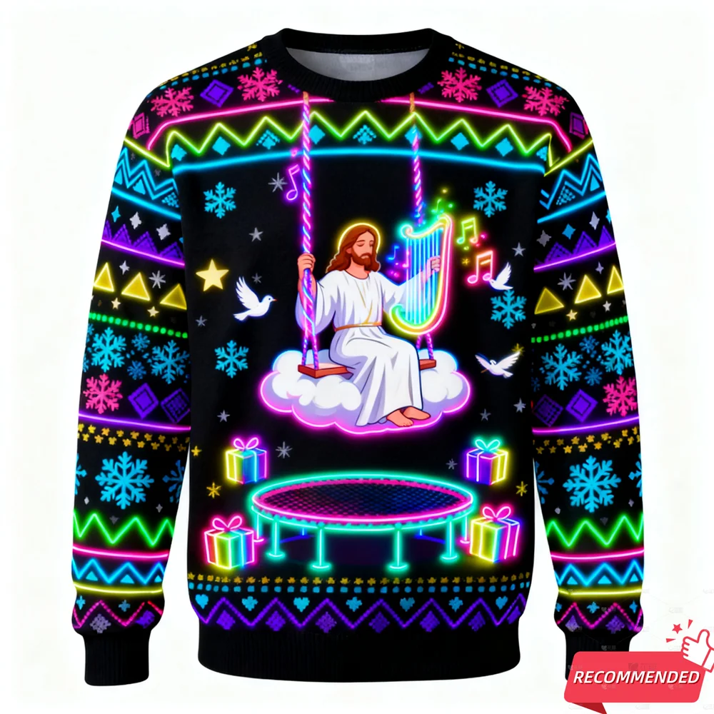 وهمية نينو سانتا يسوع ثلاثية الأبعاد مطبوعة القبيح عيد الميلاد سترة مضحك الحيوان الفيل الجرافيك بلوزات للجنسين فرحان البلوفرات #4