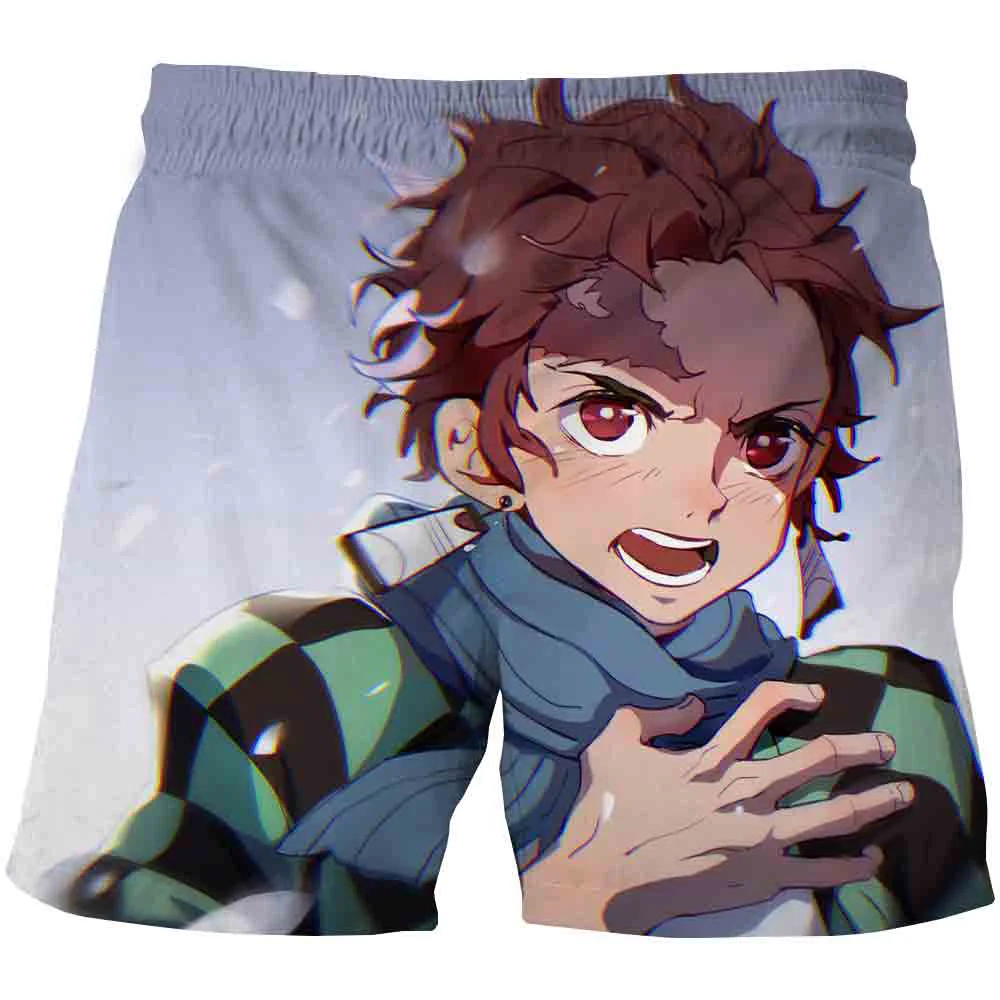 Verão demônio slayer kimetsu não yaiba calças curtas anime 3d impressão praia shorts streetwear casual board shorts crianças calças