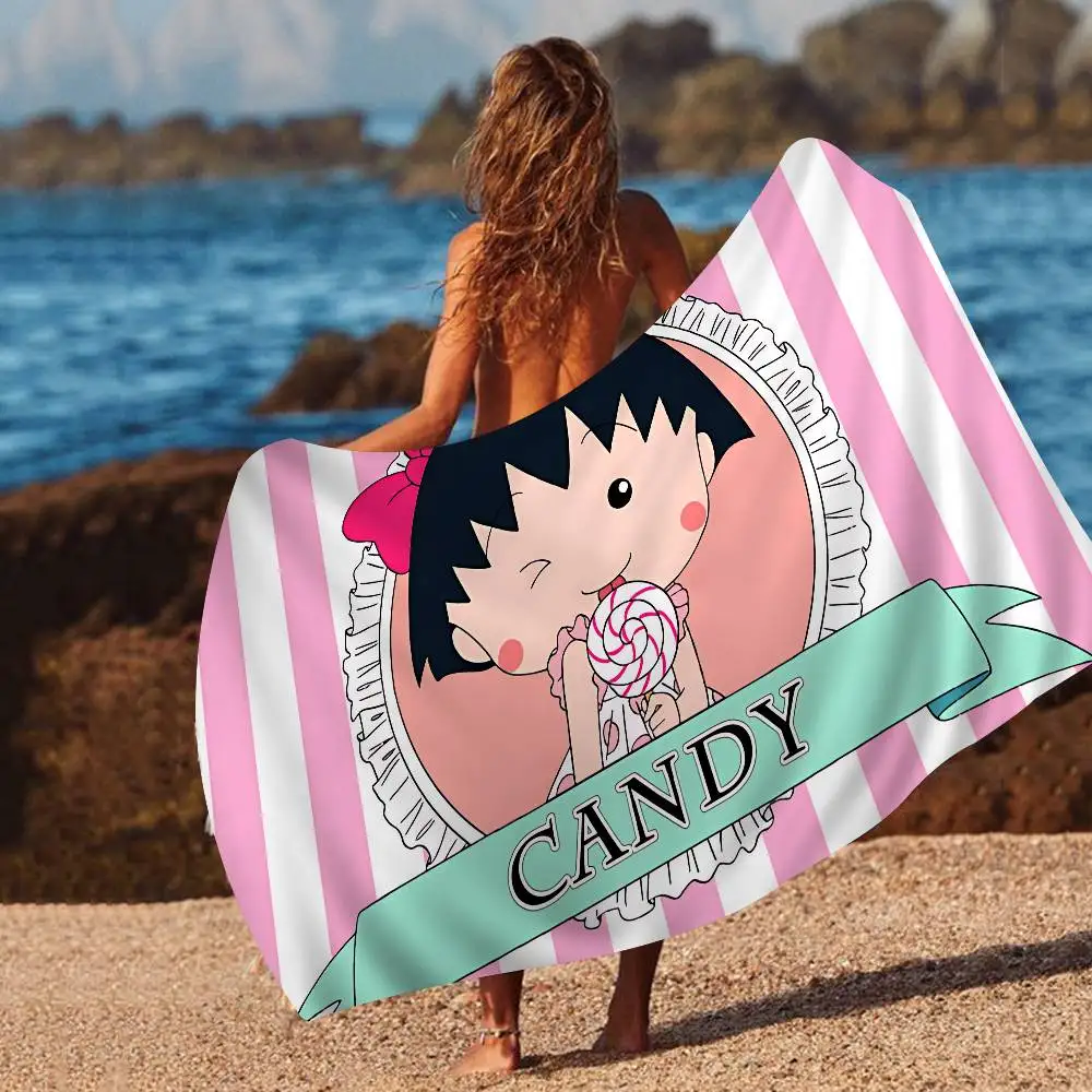 Catoon Chibi Maruko Chan Bath Towel Microfiber Soft Water Absorbing Breathable For Girl Kids Decorative Cartoon Beach Towel