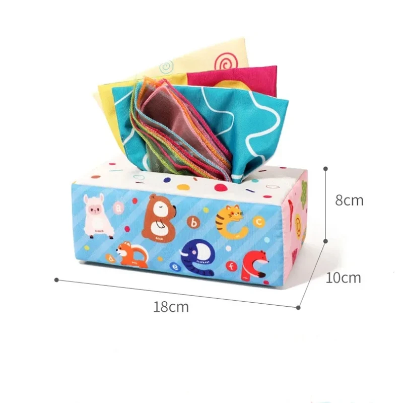 Caixa de tecido do bebê dos desenhos animados montessori brinquedos macio crinkle papel sensorial brinquedos para crianças infantis exercício dedo aprendizagem precoce presentes