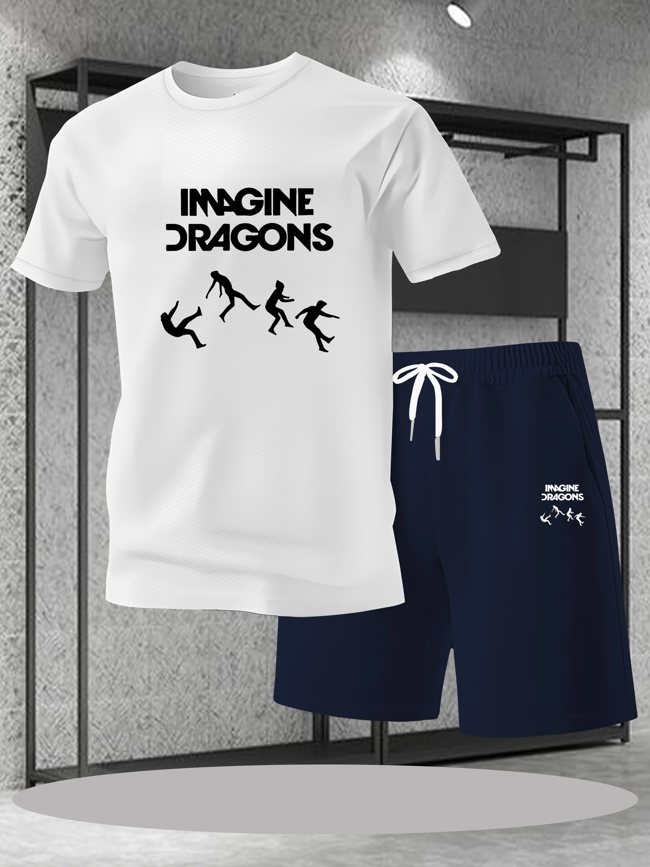 

Men's summer quick drying breathable T-shirt casual loose short sleeved shorts set for cool travel