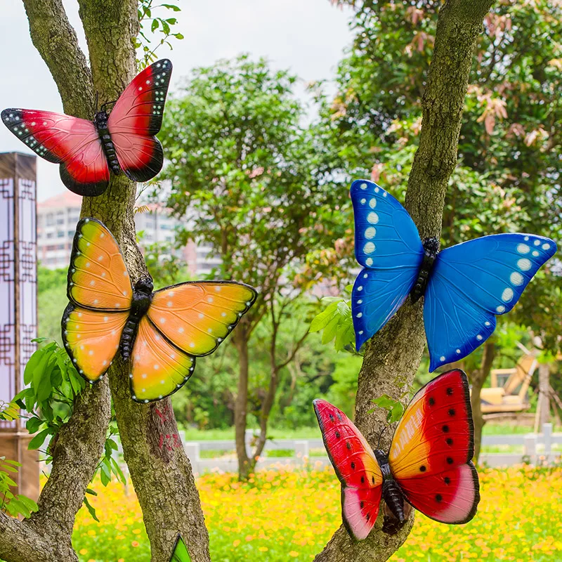 1pc Outdoor Metal Simulation Butterfly Sculpture Garden Lawn Ornament for Yard Kindergarten Landscape Decoration