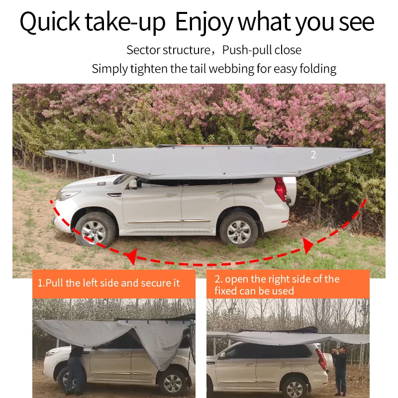 خيمة عرض جناح الخفافيش بزاوية 180 درجة، مظلة جانبية قائمة بذاتها للسفر ورحلة الطريق والتخييم #3