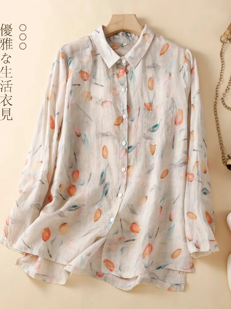 Women Long Sleeve Casual Shirts New Arrival 2022 Vintage Style Floral Print All-match Loose Comfortable Female Tops Shirt B2073