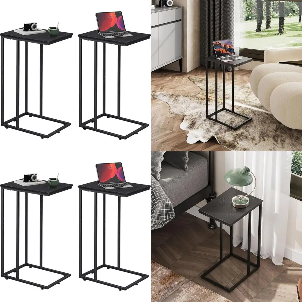 

Набор из 2 черных C-образных приставных столиков для дивана, подставок под телевизор, подходят для гостиной и спальни