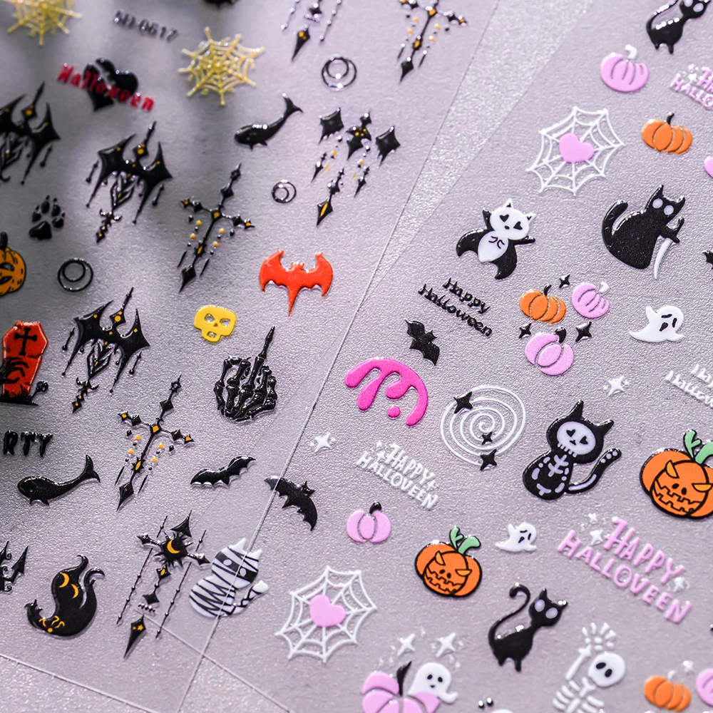 1PC 5D Halloween Nail Art Decalcomanie Gatto Nero Zucca Fantasma Modello Adesivo Slider Adesivi 10X8 cm FAI DA TE Scuro Halloween Nail Sticker