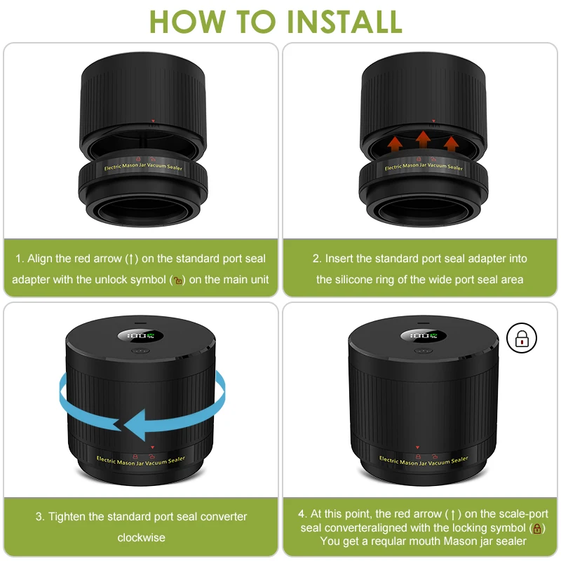 Wancle-sellador al vacío eléctrico Mason Jar, Kit de sellado al vacío inalámbrico con pantalla Digital LCD para tarros Mason de boca ancha y Regular