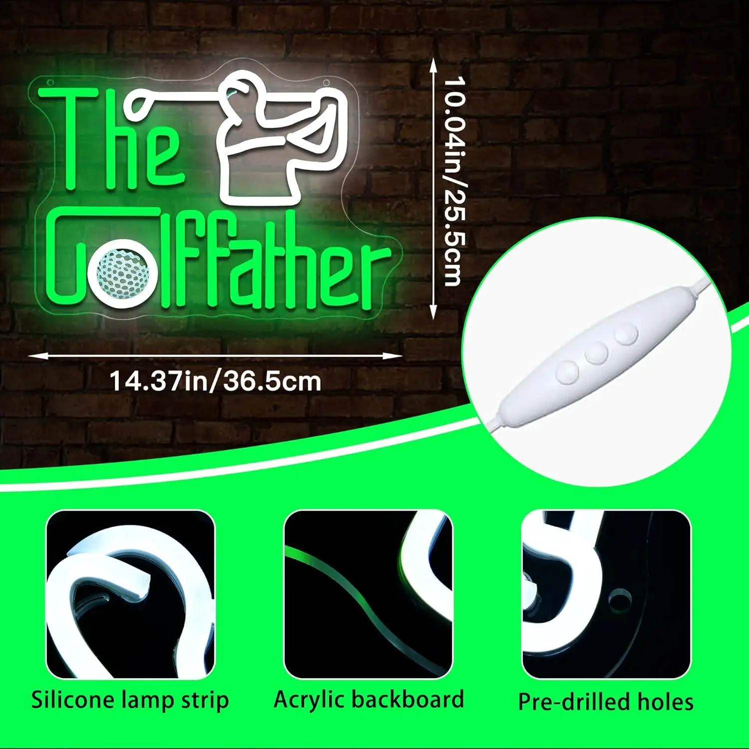 Golf Father Neon Sign USB Dimmable LED Neon Lights for Golf Course Indoor Golf Man Cave Bar Wall Decor Birthday Gift for Golfers - view 5