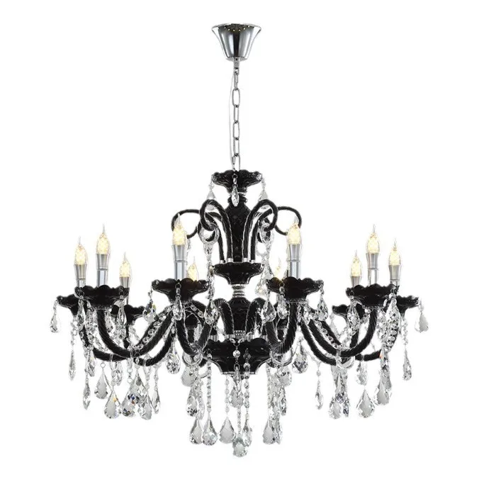 

Black candle lamp, vintage French living room chandelier, crystal, room