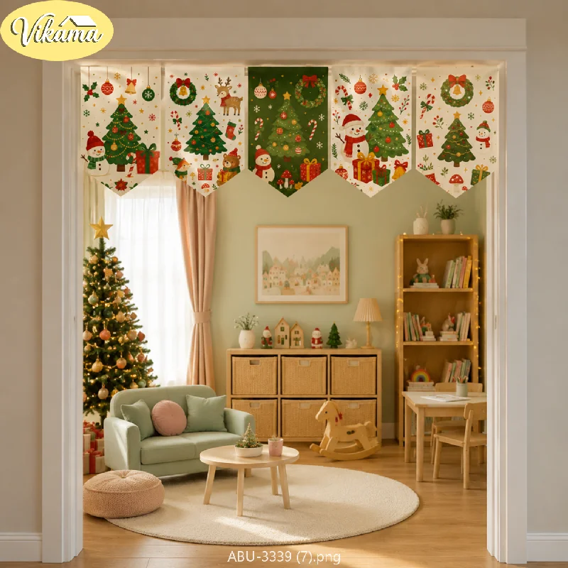 VIKAMA Cute Cartoon Christmas Triangle Banners, Christmas Tree, Reindeer, and Wreath Fabric Triangle Banner Set, Home Decor