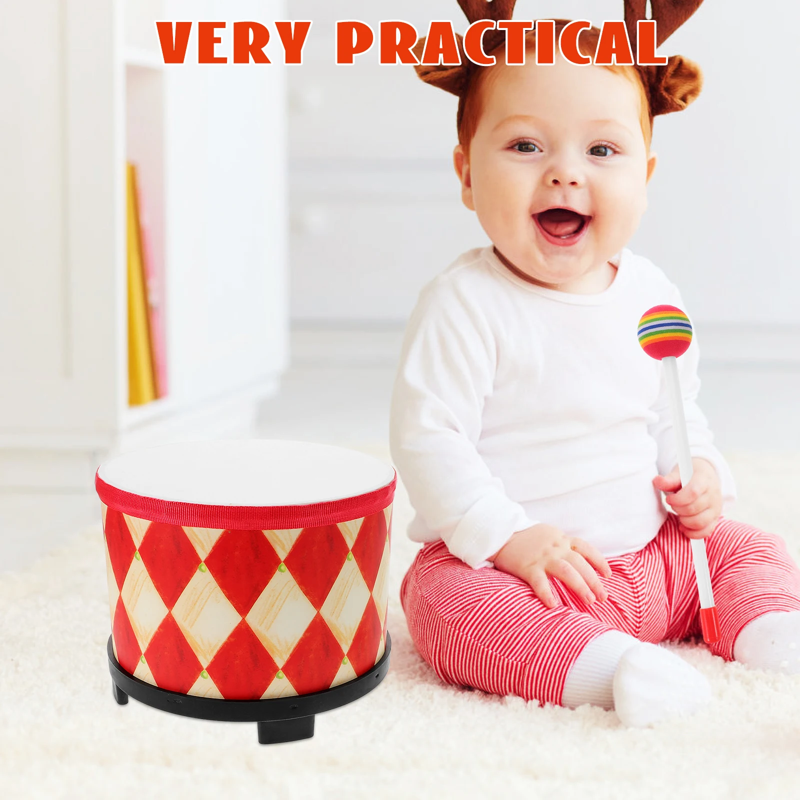 Juguete musical para niños, instrumento de percusión, herramienta educativa para niños, tambor de juguete, rejilla roja, Material de madera seguro