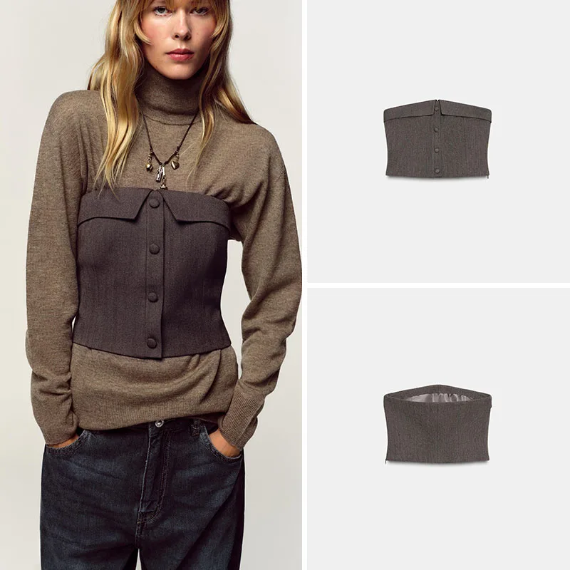 

Новый женский облегающий топ с прямыми плечами на осень 2023 года ZA2025, модный сценический костюм, этническая одежда